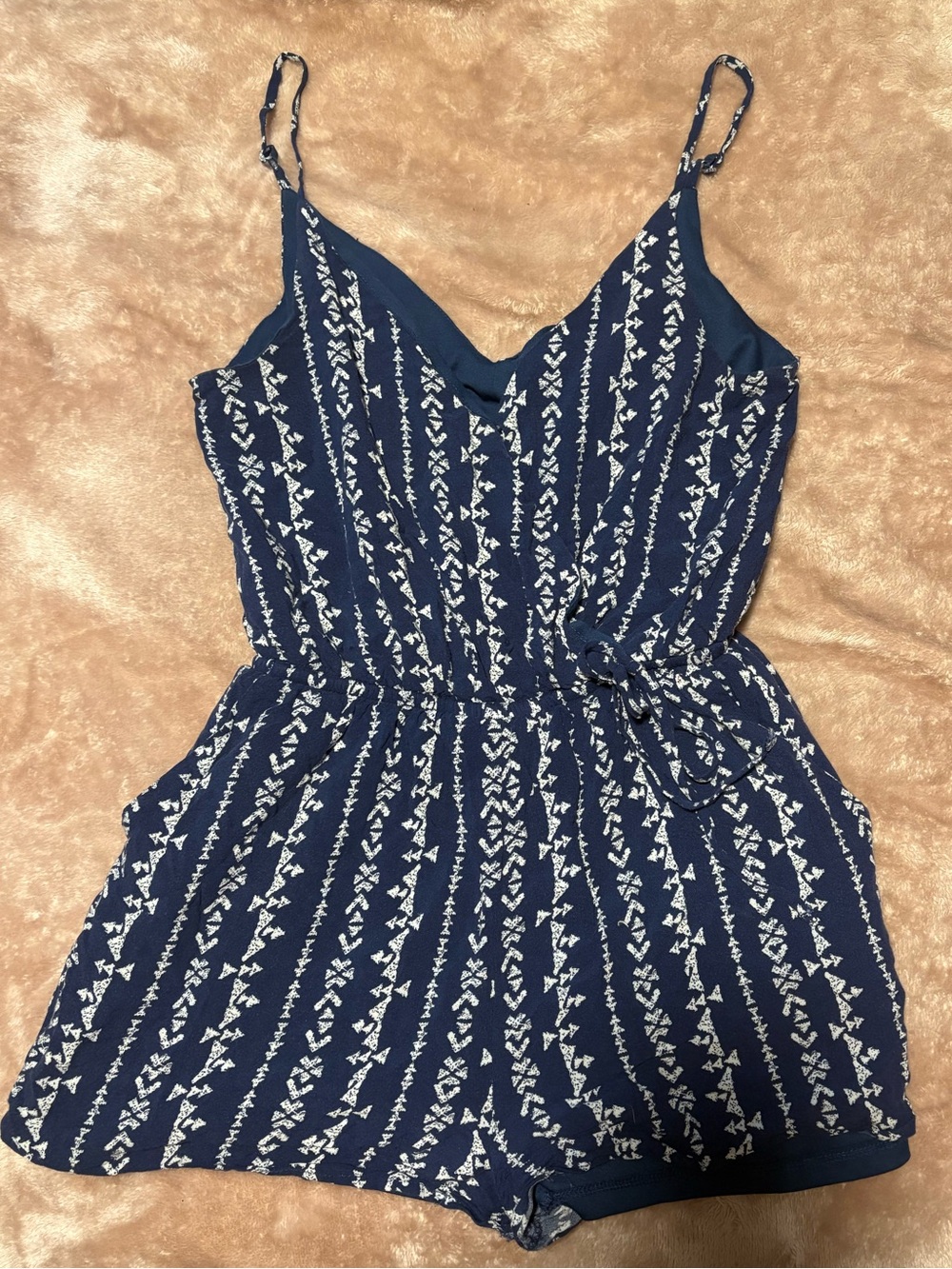 one clothing Blue and White Printed Romper